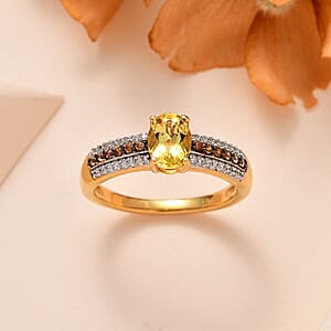 Brazilian Heliodor, Brown and White Zircon Ring in Vermeil Yellow Gold Over Sterling Silver (Size 6.0) 1.00 ctw