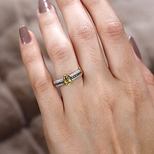 Brazilian Heliodor, Brown and White Zircon Ring in Vermeil Yellow Gold Over Sterling Silver (Size 6.0) 1.00 ctw