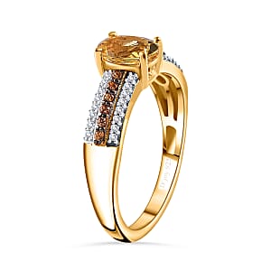 Brazilian Heliodor, Brown and White Zircon Ring in Vermeil Yellow Gold Over Sterling Silver (Size 6.0) 1.00 ctw