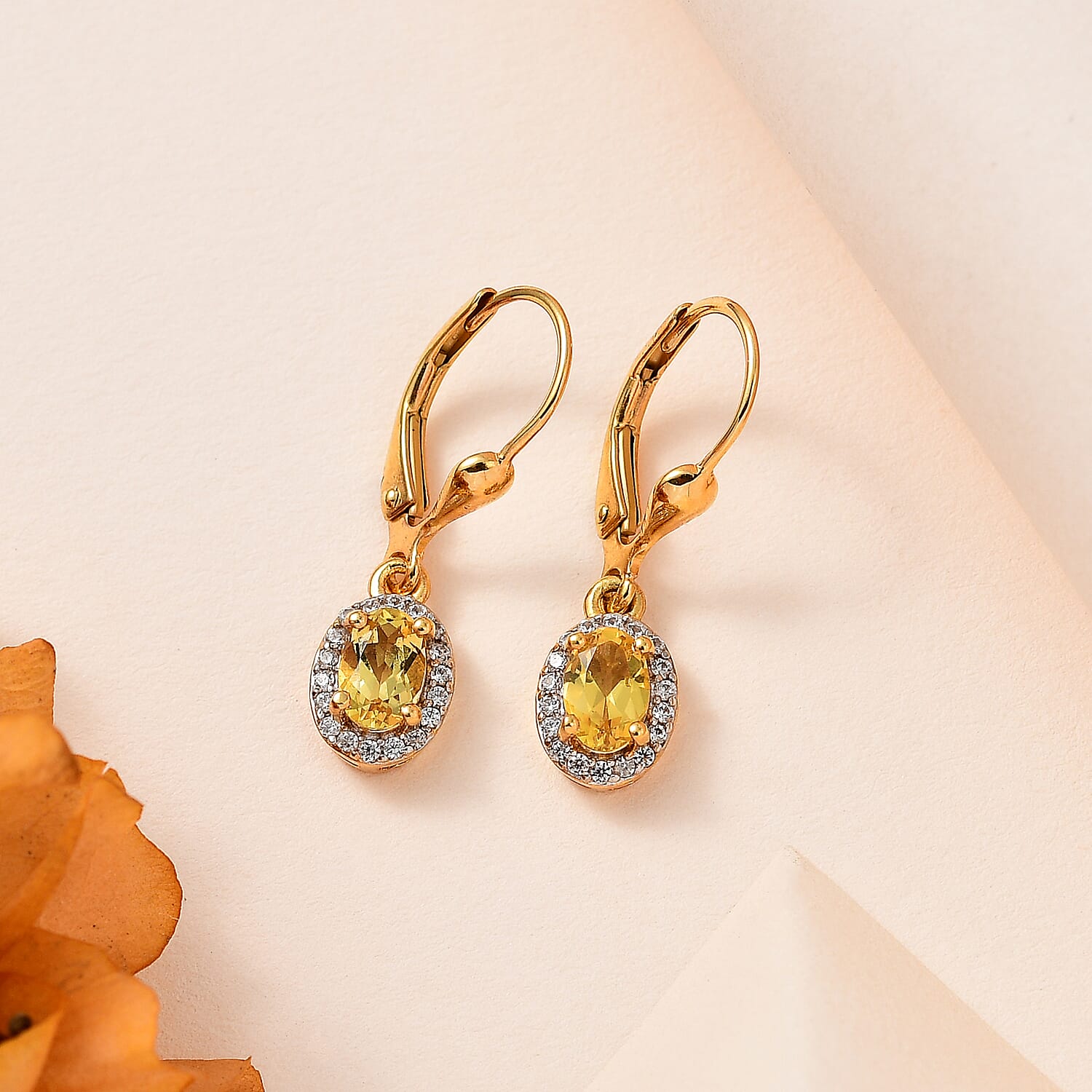 Brazilian Heliodor and White Zircon Lever Back Earrings in Vermeil Yellow Gold Over Sterling Silver 1.10 ctw