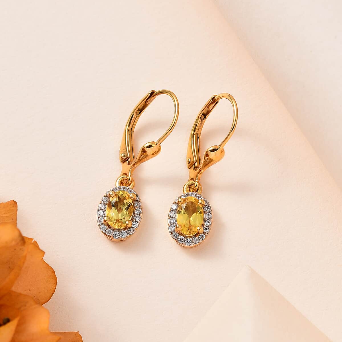 Brazilian Heliodor and White Zircon Lever Back Earrings in Vermeil Yellow Gold Over Sterling Silver 1.10 ctw image number 1