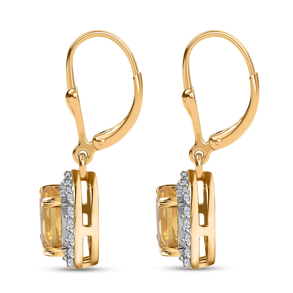 Brazilian Heliodor and White Zircon Lever Back Earrings in Vermeil Yellow Gold Over Sterling Silver 1.10 ctw image number 3