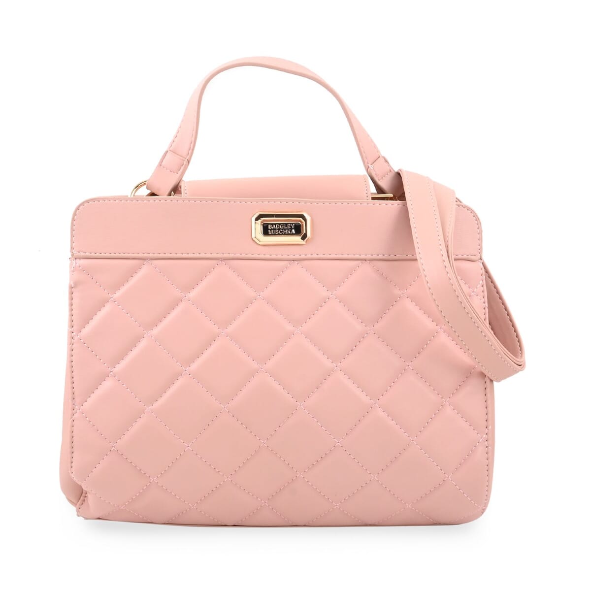 Badgley Mishka Blush Vegan Leather Double Compartment Shoulder Bag with Turn Lock and Detachable Strap (11"x9"x6") image number 0