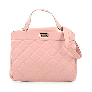Badgley Mischka Blush Vegan Leather Double Compartment Shoulder Bag with Turn Lock and Detachable Strap