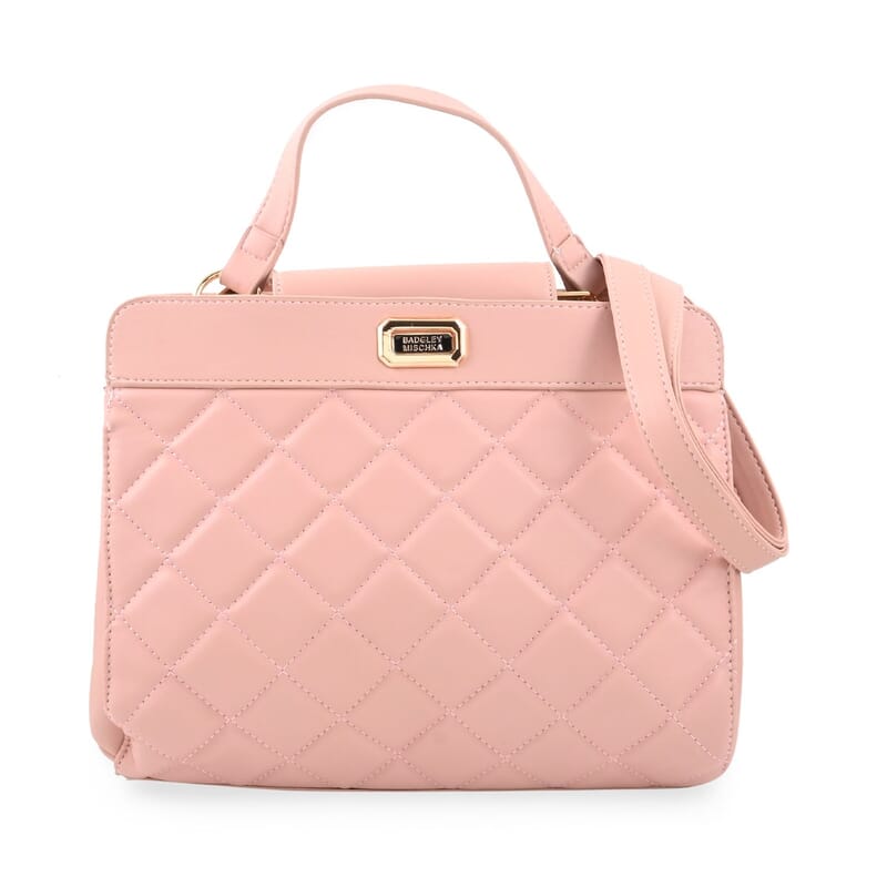 Badgley Mischka Blush Vegan Leather Double Compartment Shoulder Bag with Turn Lock and Detachable Strap