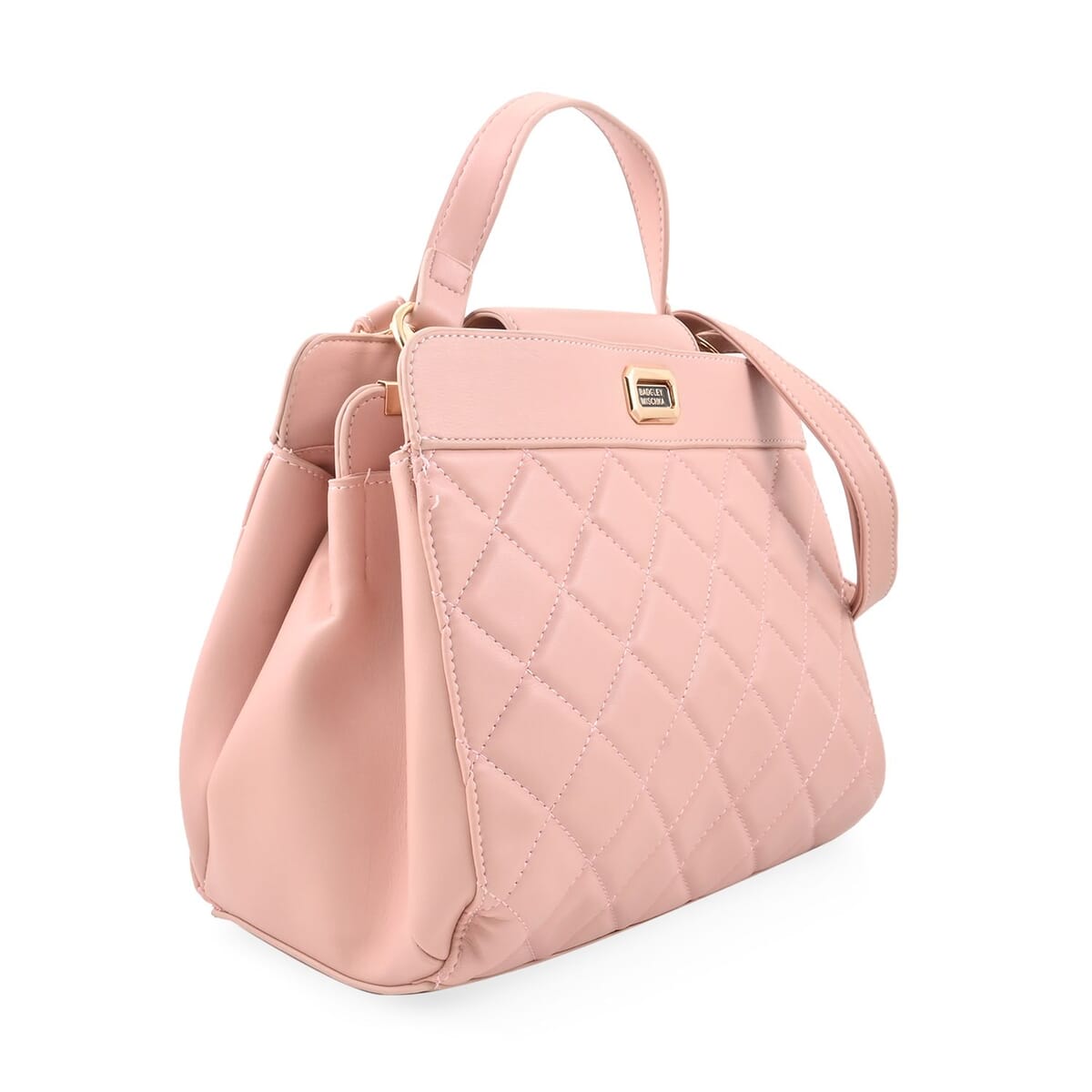 Badgley Mishka Blush Vegan Leather Double Compartment Shoulder Bag with Turn Lock and Detachable Strap (11"x9"x6") image number 1