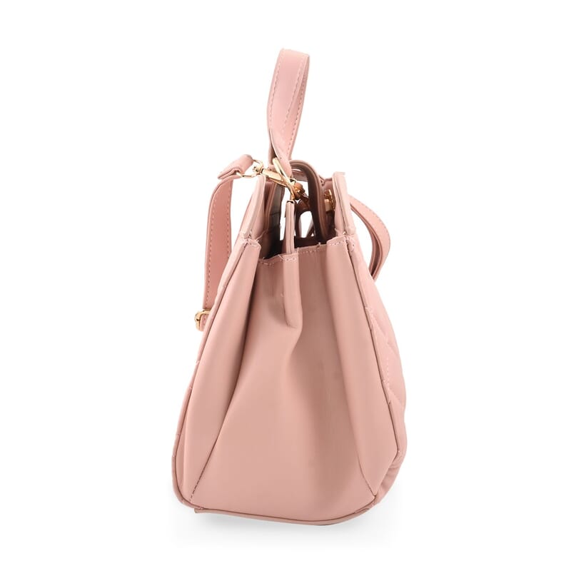 Badgley Mischka Blush Vegan Leather Double Compartment Shoulder Bag with Turn Lock and Detachable Strap
