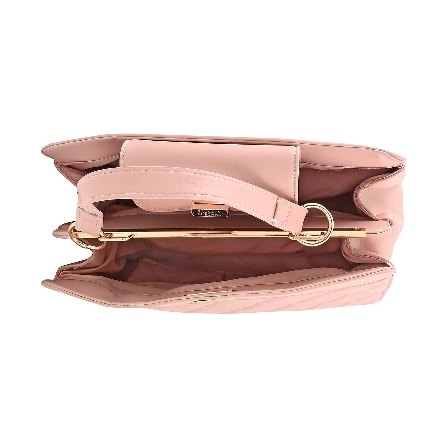 Badgley Mischka Blush Vegan Leather Double Compartment Shoulder Bag with Turn Lock and Detachable Strap