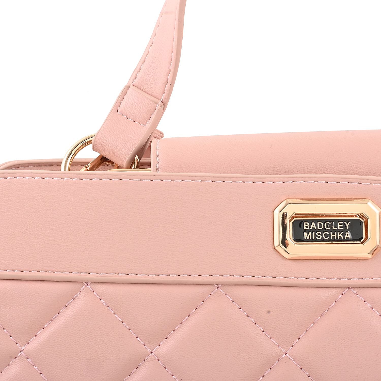 Badgley Mischka Blush Vegan Leather Double Compartment Shoulder Bag with Turn Lock and Detachable Strap