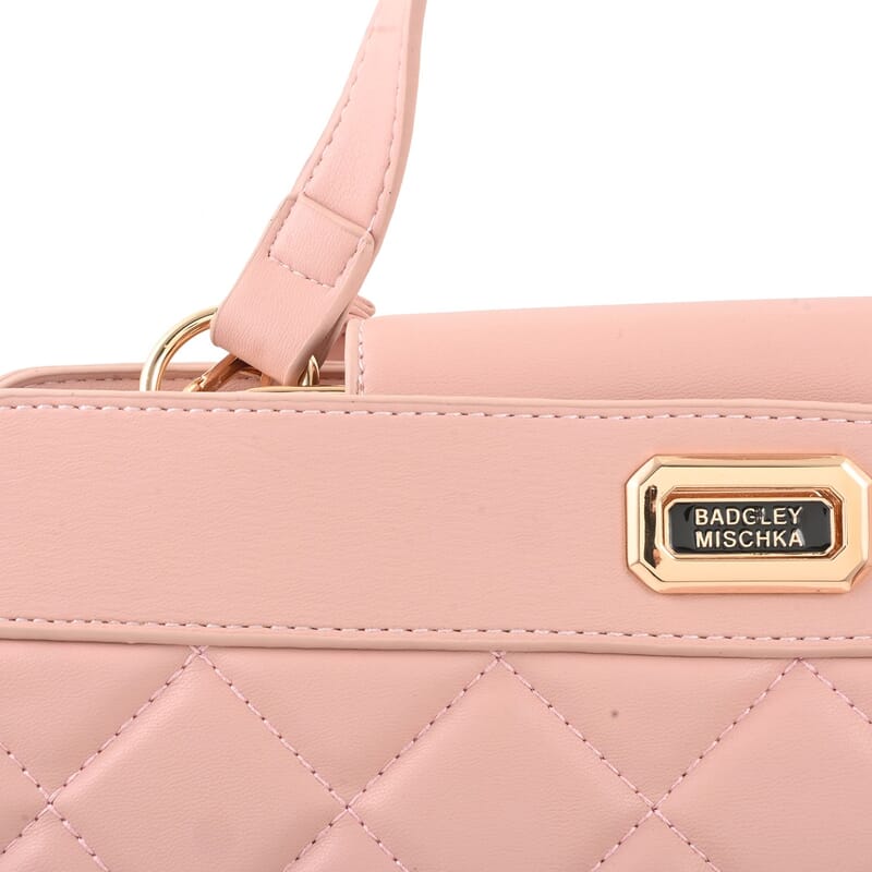 Badgley Mischka Blush Vegan Leather Double Compartment Shoulder Bag with Turn Lock and Detachable Strap