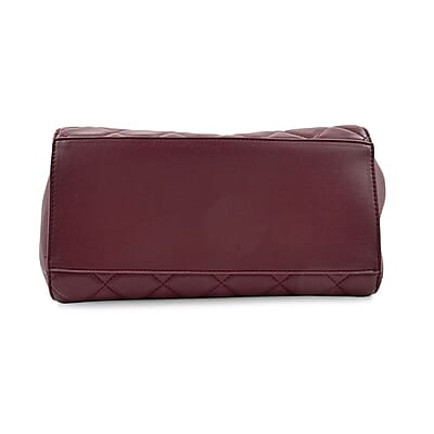 Badgley Mischka Plum Vegan Leather Double Compartment Shoulder Bag with Turn Lock and Detachable Strap