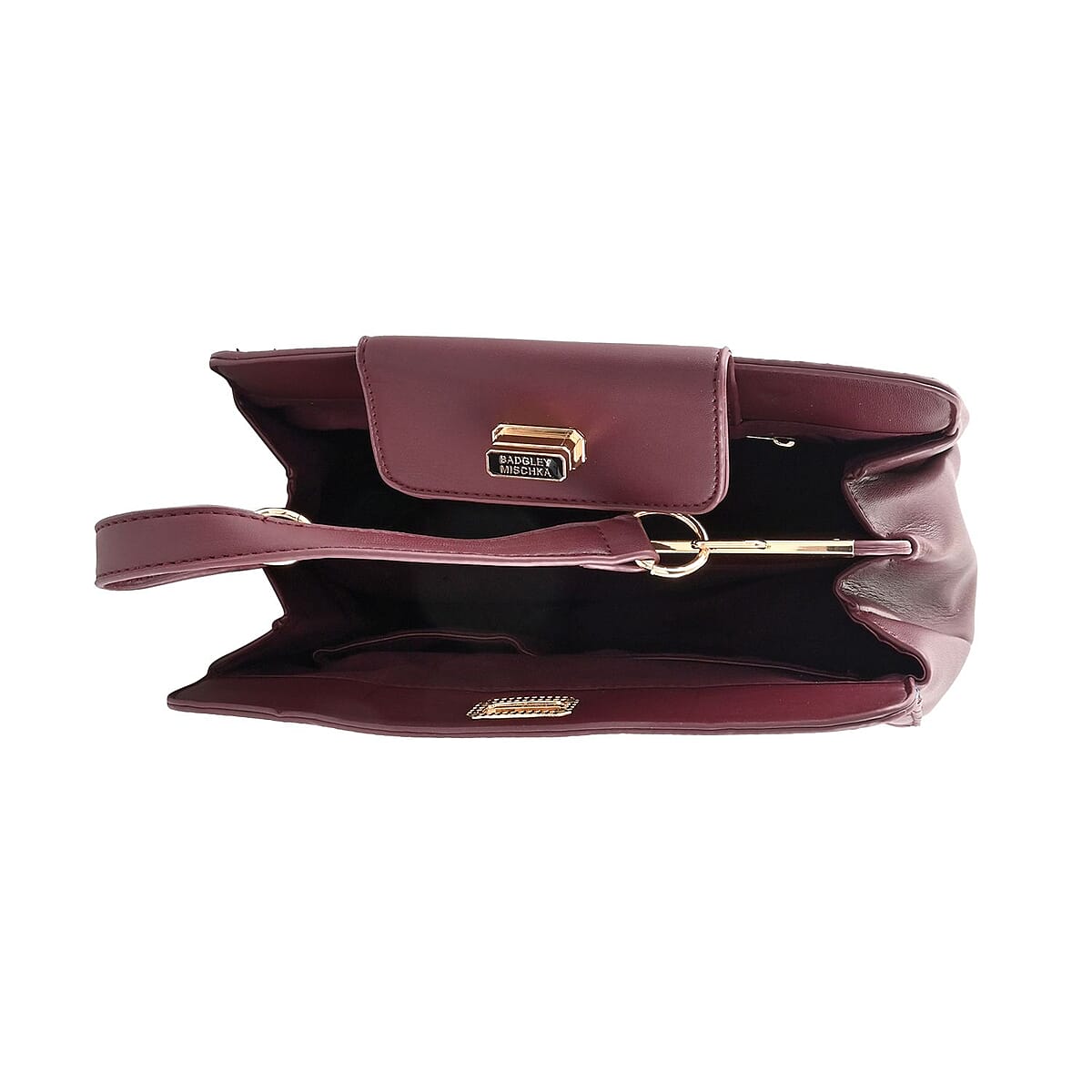 Badgley Mischka Plum Vegan Leather Double Compartment Shoulder Bag with Turn Lock and Detachable Strap image number 4