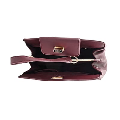 Badgley Mischka Plum Vegan Leather Double Compartment Shoulder Bag with Turn Lock and Detachable Strap