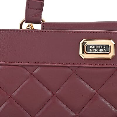 Badgley Mischka Plum Vegan Leather Double Compartment Shoulder Bag with Turn Lock and Detachable Strap
