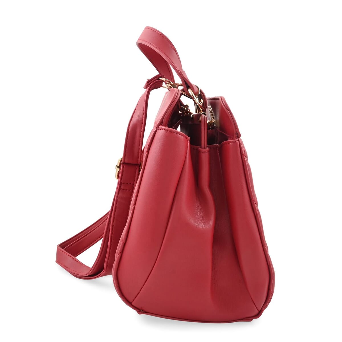 Badgley Mischka Red Vegan Leather Double Compartment Shoulder Bag with Turn Lock and Detachable Strap image number 2