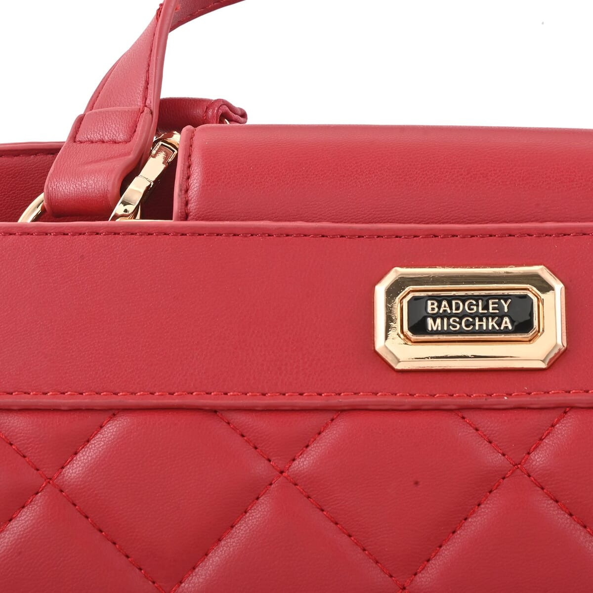 Badgley Mischka Red Vegan Leather Double Compartment Shoulder Bag with Turn Lock and Detachable Strap image number 5