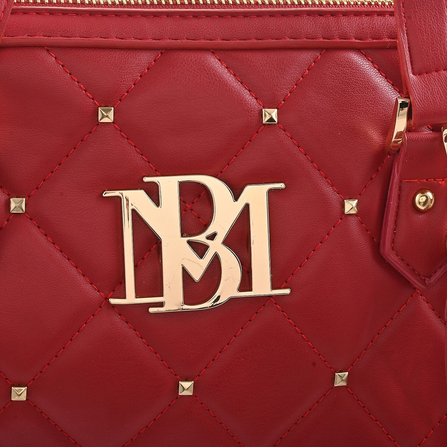 Badgley Mischka Red Vegan Leather Quilted Shoulder Bag with Zip Top