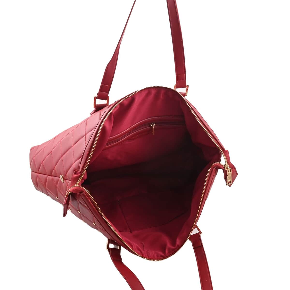 Badgley Mischka Burgundy Vegan Leather Quilted Shoulder Bag with Zip Top image number 4