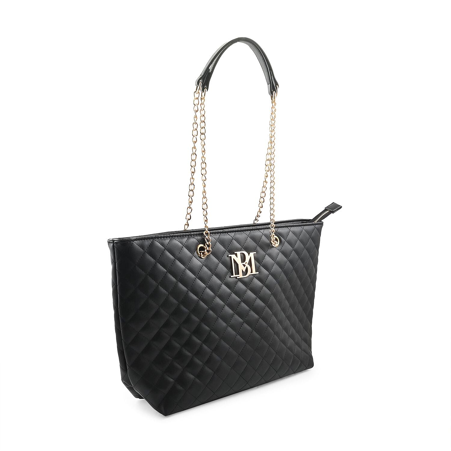 Badgley Mischka Black Vegan Leather Quilted Tote Bag