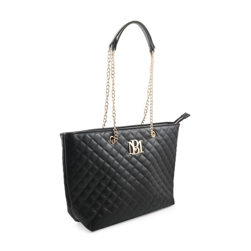 Badgley Mischka Black Vegan Leather Quilted Tote Bag