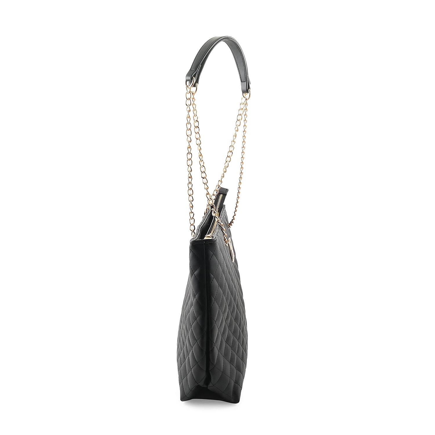 Badgley Mischka Black Vegan Leather Quilted Tote Bag