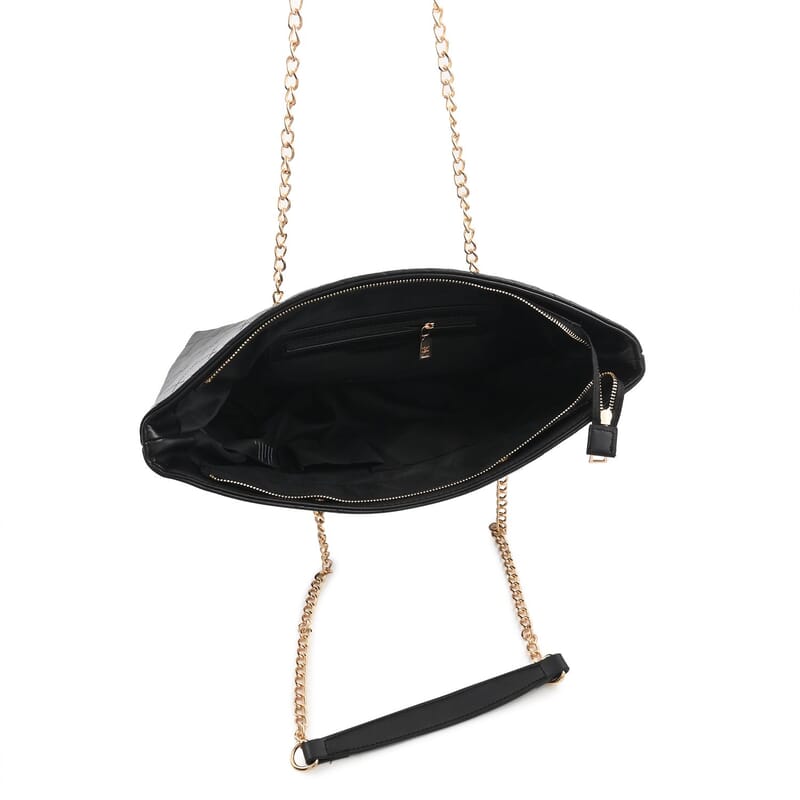 Badgley Mischka Black Vegan Leather Quilted Tote Bag