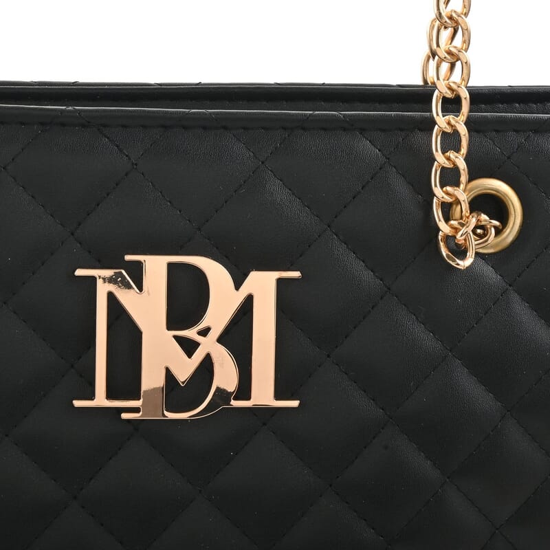 Badgley Mischka Black Vegan Leather Quilted Tote Bag