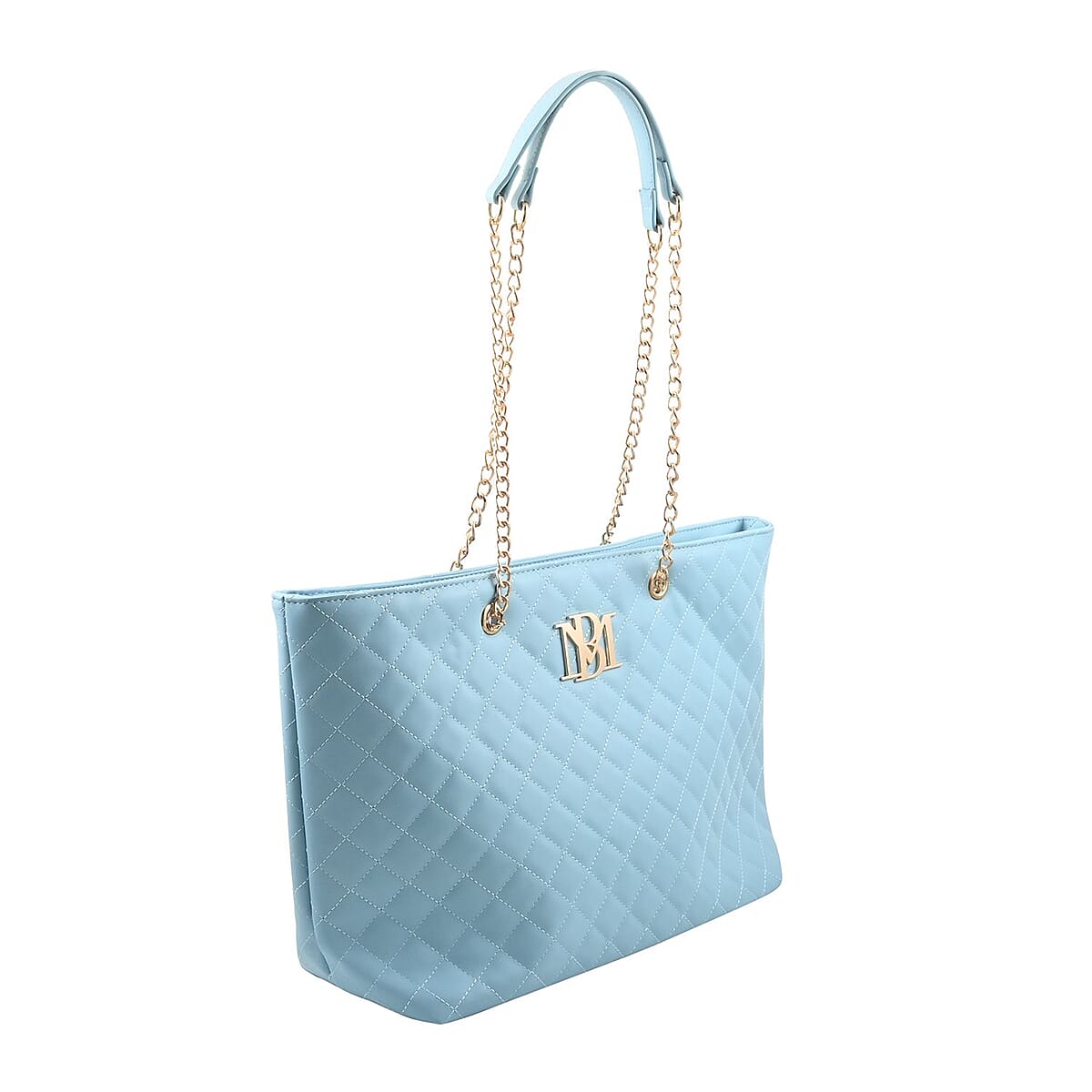Badgley Mischka Light Blue Vegan Leather Quilted Tote Bag image number 1