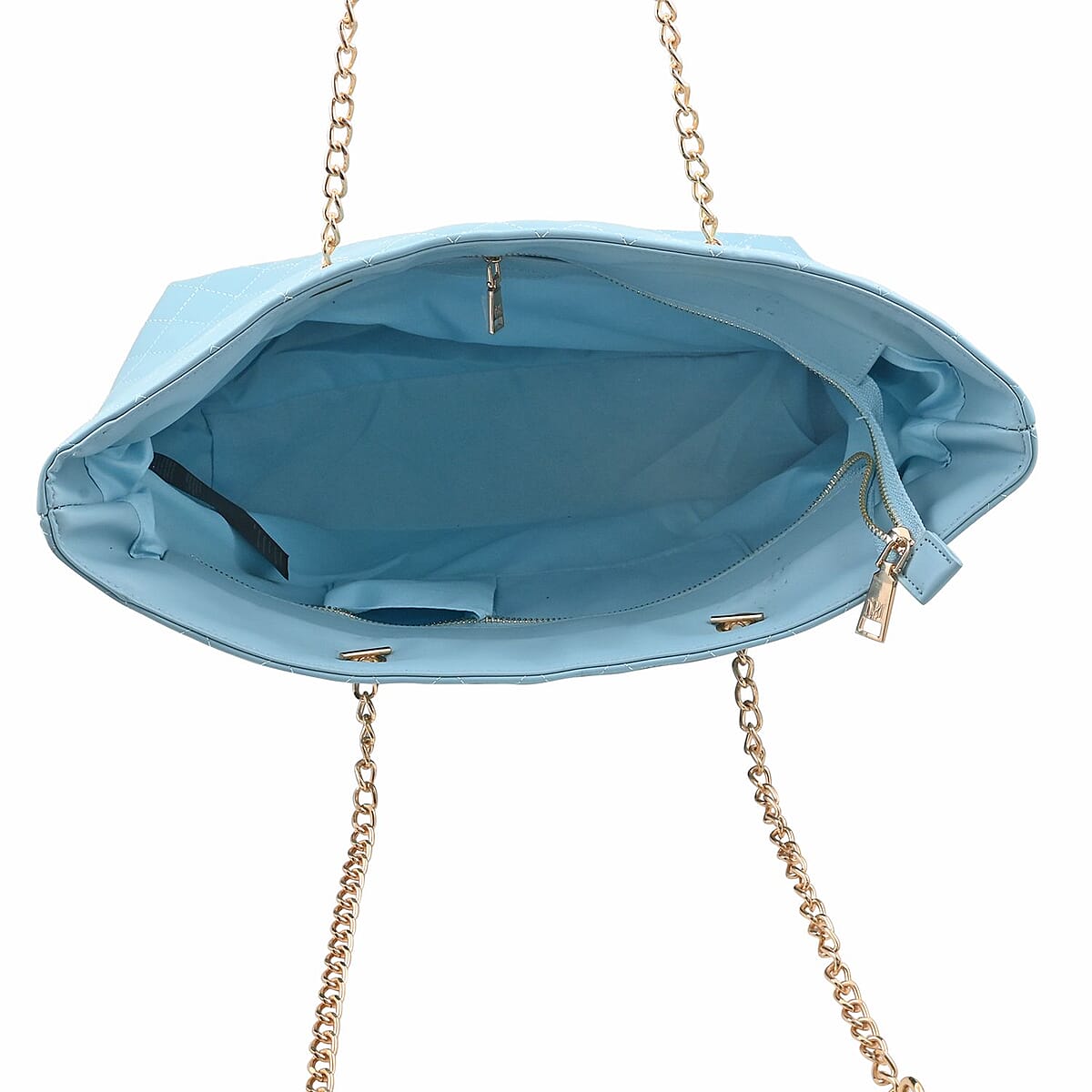 Badgley Mischka Light Blue Vegan Leather Quilted Tote Bag image number 4