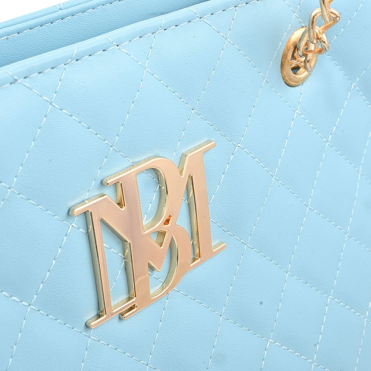 Badgley Mischka Light Blue Vegan Leather Quilted Tote Bag image number 5