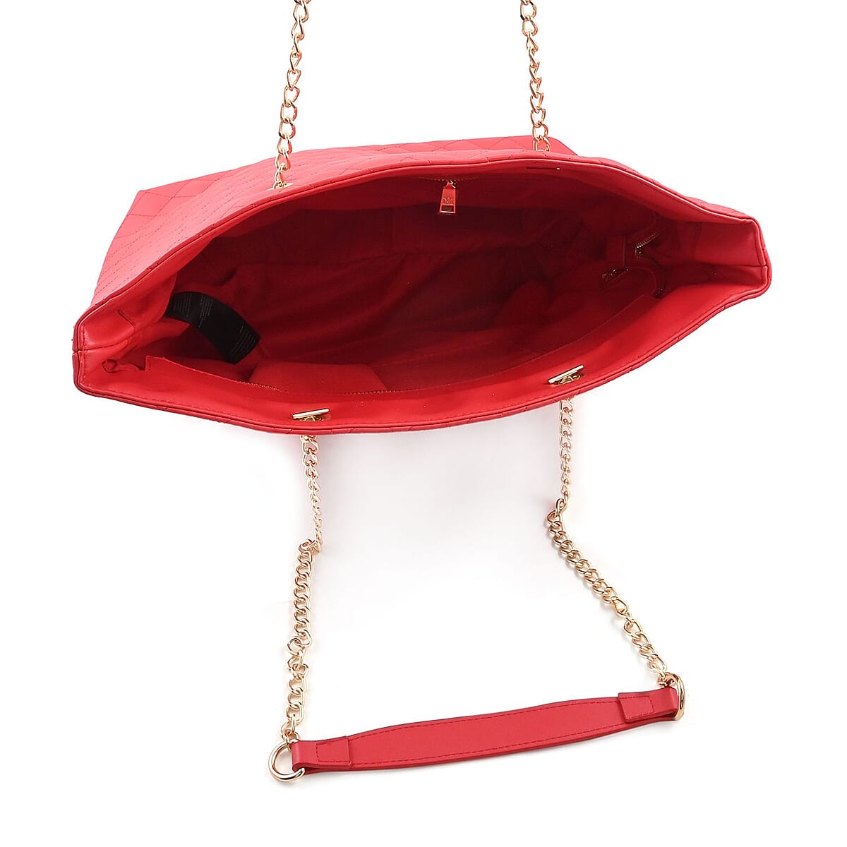 Badgley Mischka Red Vegan Leather Quilted Tote Bag image number 4