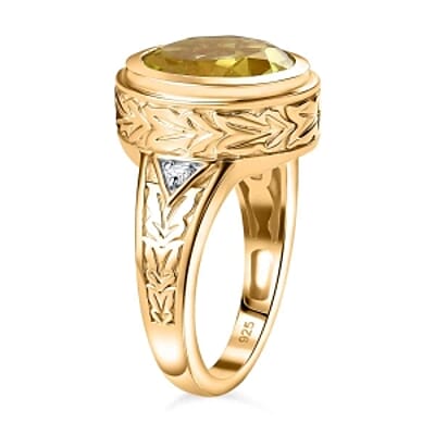 Green Gold Quartz and White Zircon 4.48 ctw Ring in Vermeil Yellow Gold Over Sterling Silver (Size 11.5)