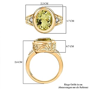 Green Gold Quartz and White Zircon 4.48 ctw Ring in Vermeil Yellow Gold Over Sterling Silver (Size 11.5)