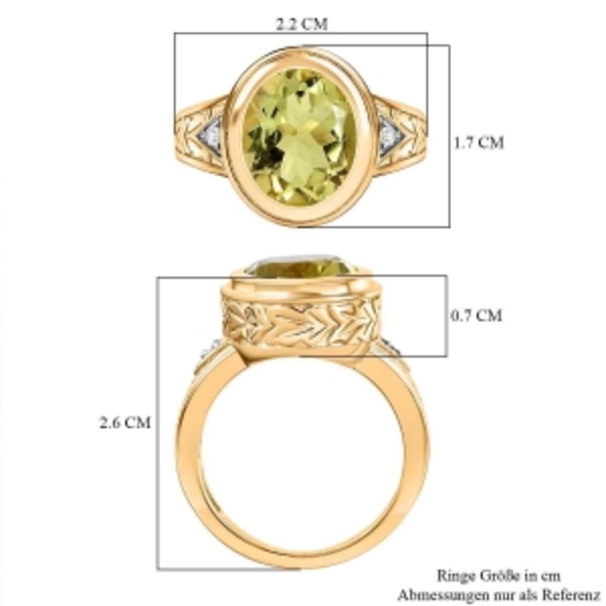 Green Gold Quartz and White Zircon 4.48 ctw Ring in Vermeil Yellow Gold Over Sterling Silver (Size 11.5) image number 6