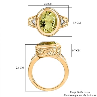 Green Gold Quartz and White Zircon 4.48 ctw Ring in Vermeil Yellow Gold Over Sterling Silver (Size 11.5)