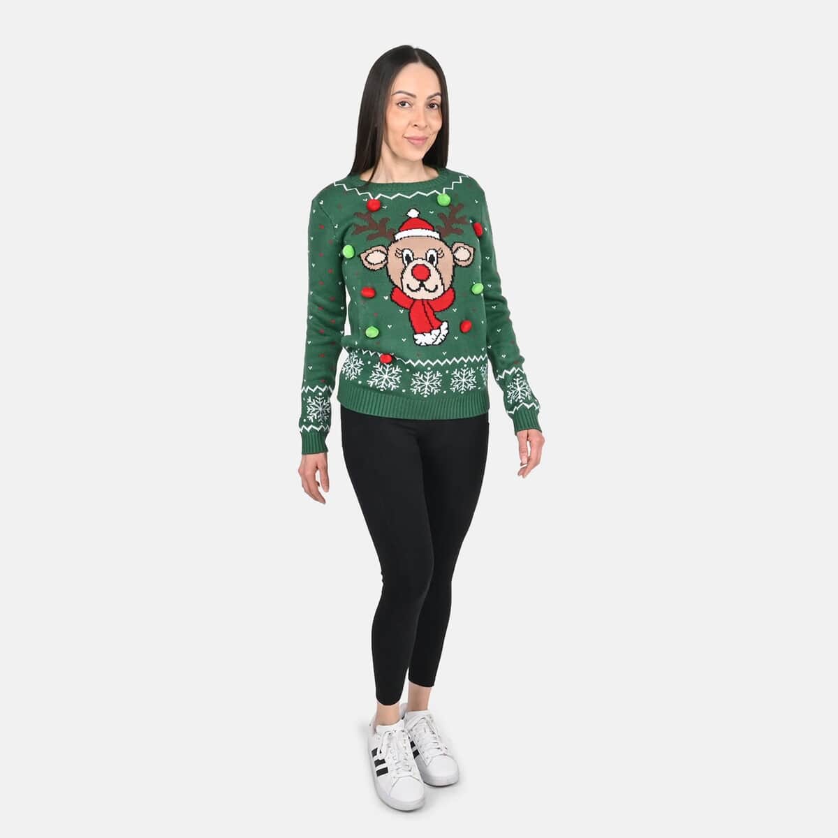 Tamsy Green Reindeer Sweater - S image number 0