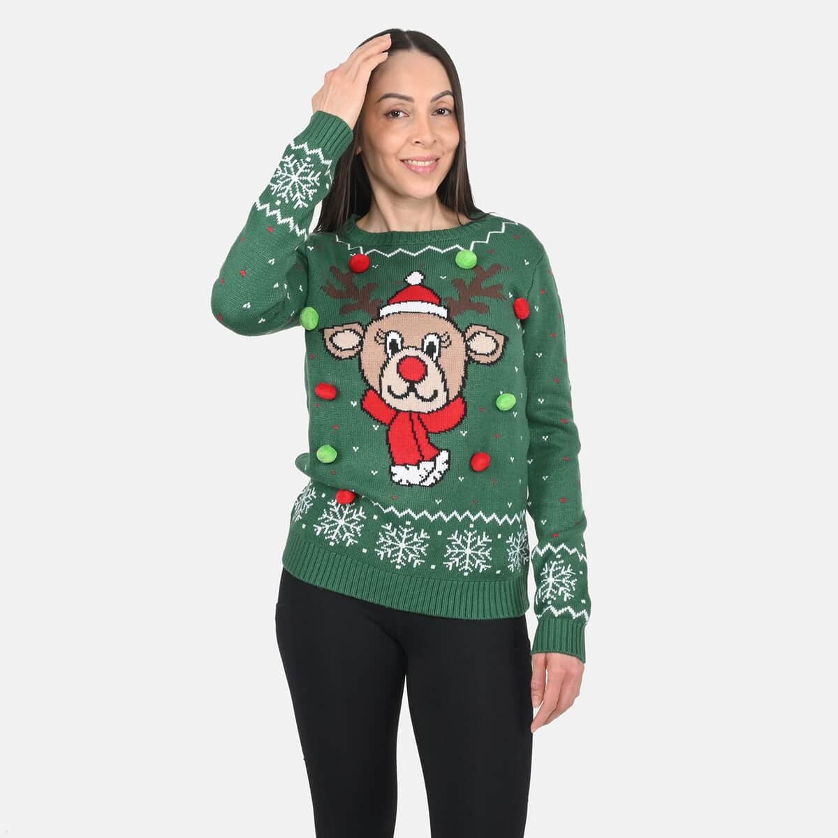 Tamsy Green Reindeer Sweater - S image number 3