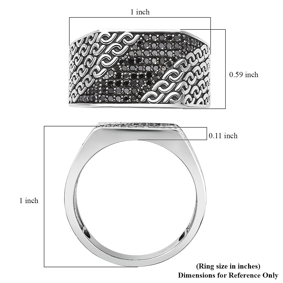 GP Royal Art Deco Collection Black Diamond Men's Ring in Platinum Over Sterling Silver (Size 11.0) 0.50 ctw