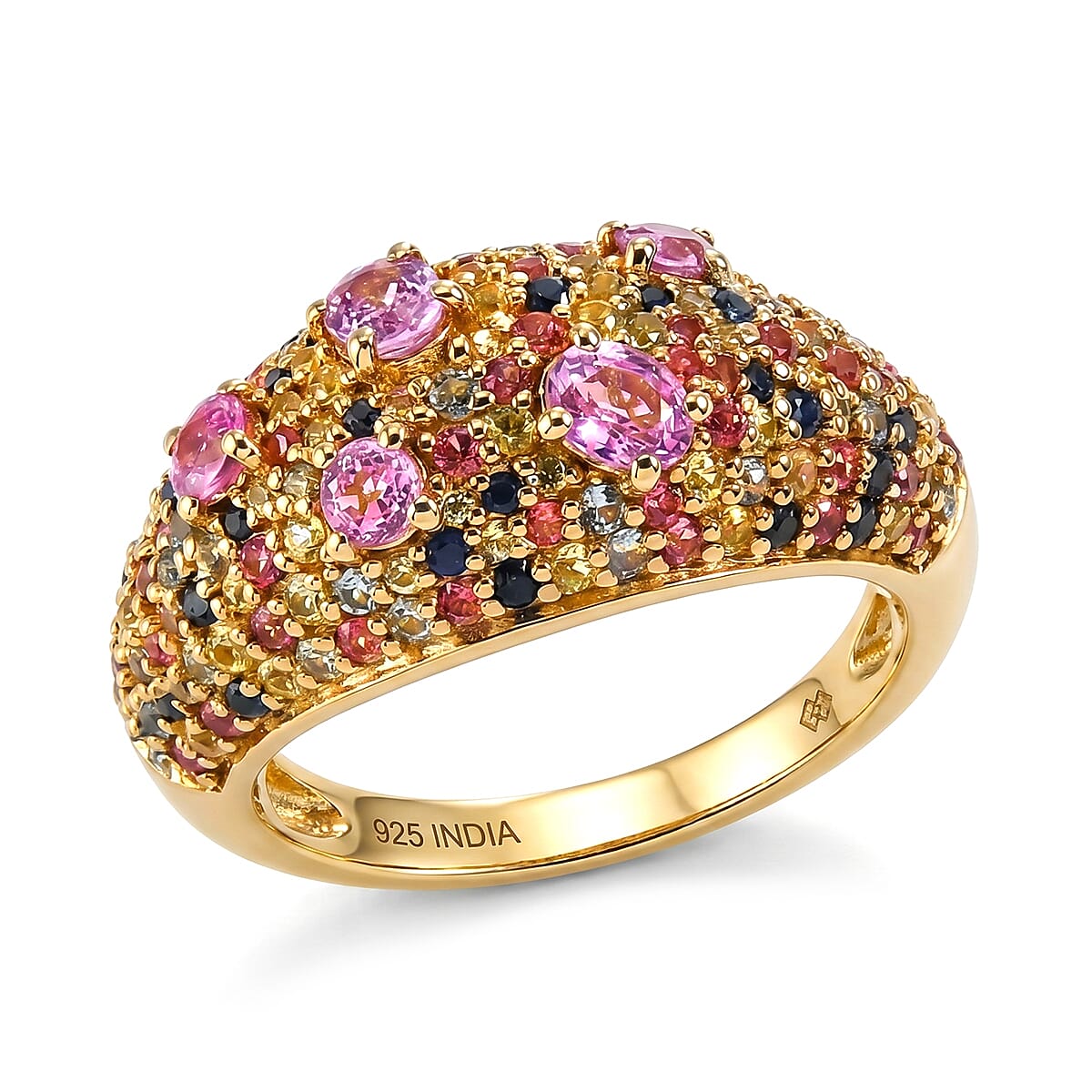 Multi Sapphire 2.50 ctw Ring in 18K Vermeil Yellow Gold Over Sterling Silver (Size 6.0)
