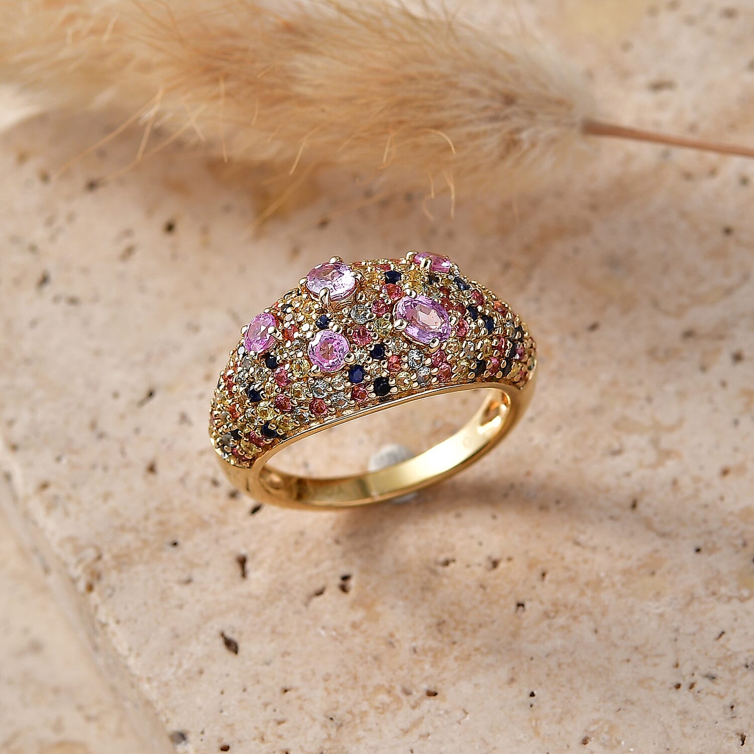 Multi Sapphire 2.50 ctw Ring in 18K Vermeil Yellow Gold Over Sterling Silver (Size 6.0)