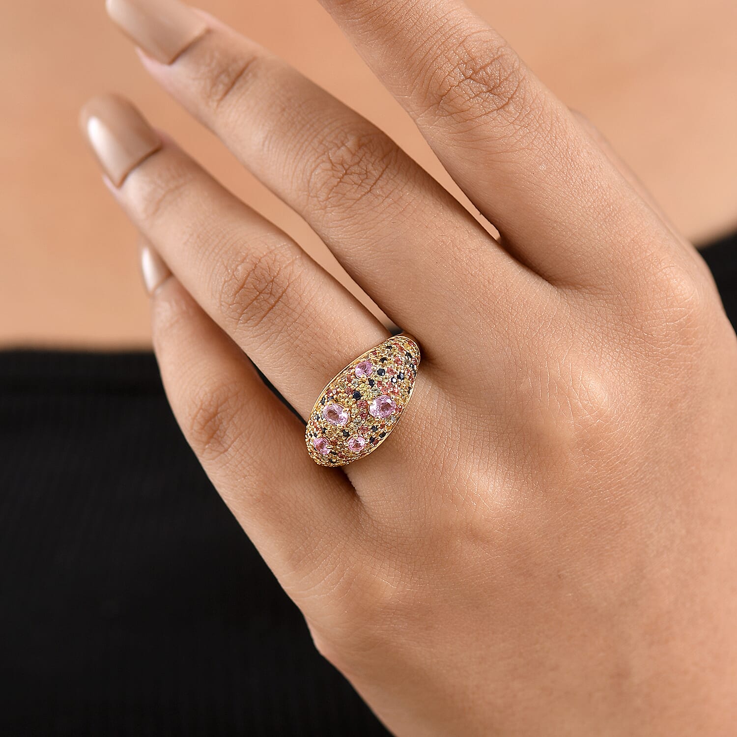Multi Sapphire 2.50 ctw Ring in 18K Vermeil Yellow Gold Over Sterling Silver (Size 6.0)