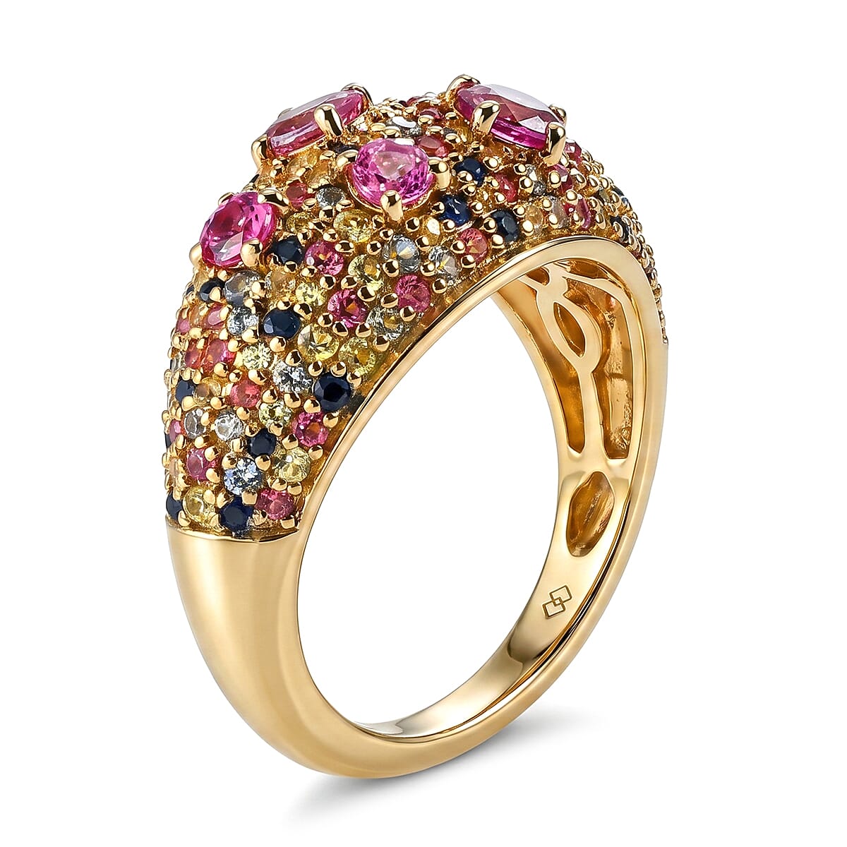 Multi Sapphire 2.50 ctw Ring in 18K Vermeil Yellow Gold Over Sterling Silver (Size 6.0)