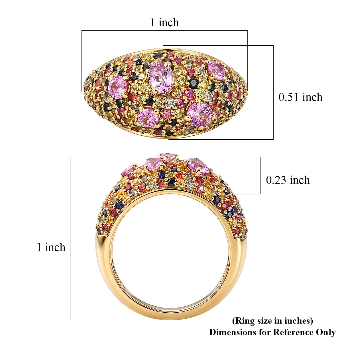 Multi Sapphire 2.50 ctw Ring in 18K Vermeil Yellow Gold Over Sterling Silver (Size 6.0)