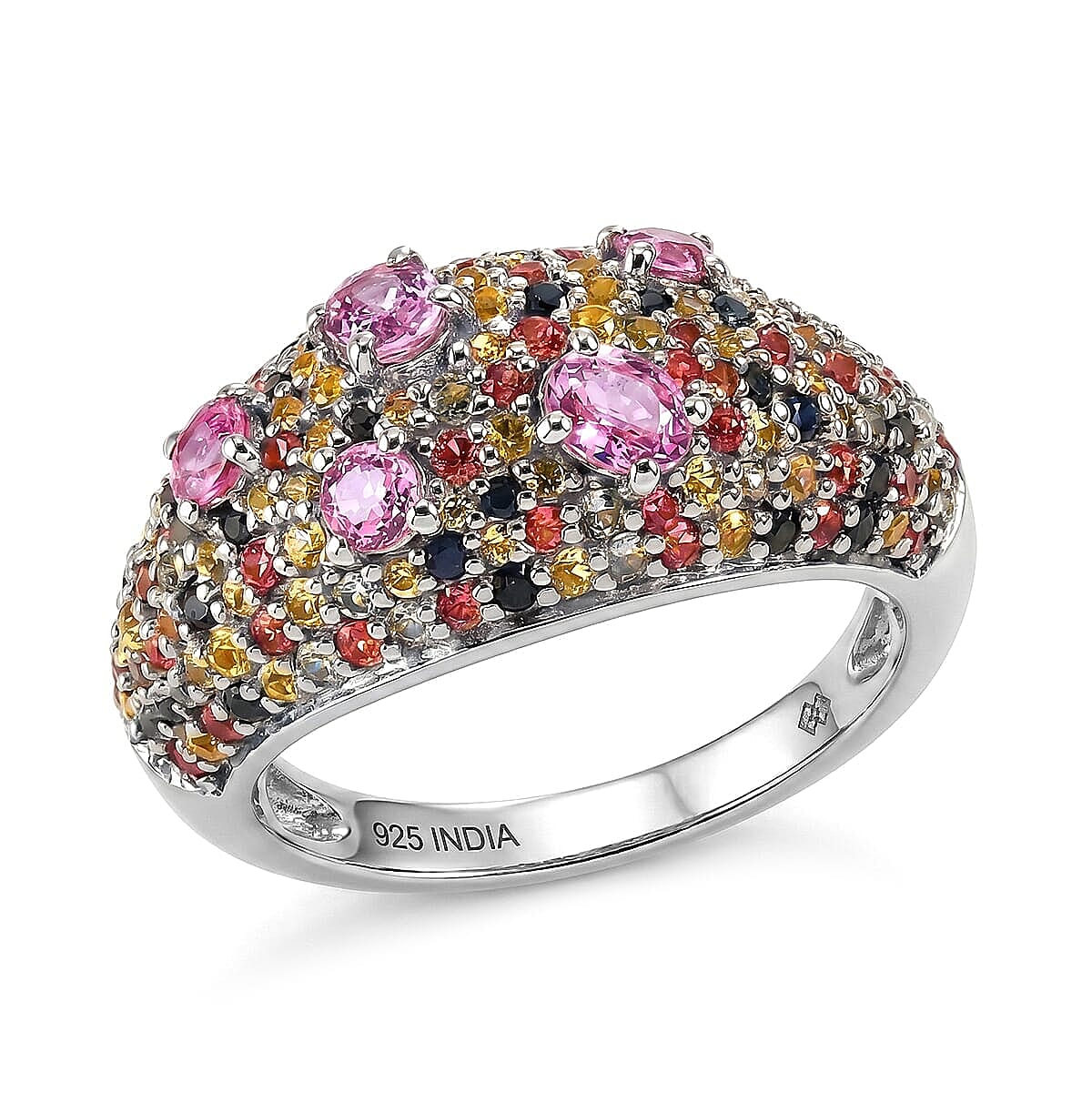 Multi Sapphire 2.50 ctw Ring in Rhodium Over Sterling Silver (Size 5.0)