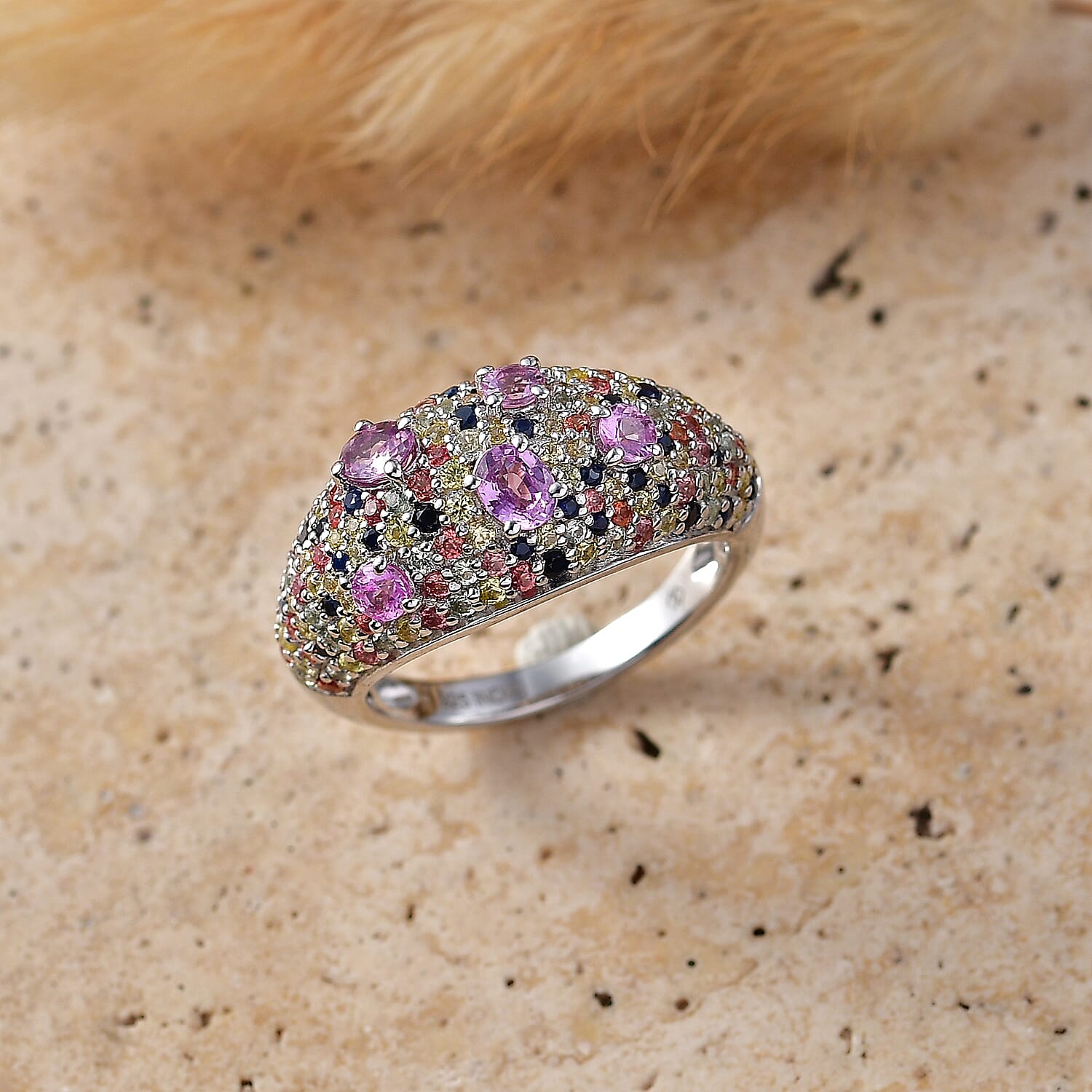Multi Sapphire 2.50 ctw Ring in Rhodium Over Sterling Silver (Size 7.0)