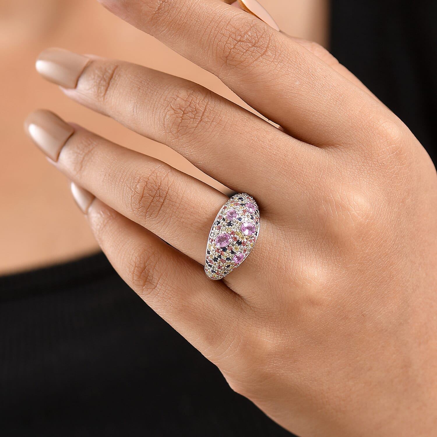 Multi Sapphire 2.50 ctw Ring in Rhodium Over Sterling Silver (Size 7.0)