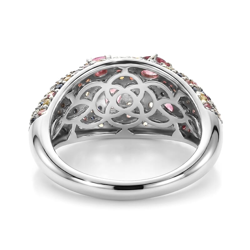 Multi Sapphire 2.50 ctw Ring in Rhodium Over Sterling Silver (Size 7.0)