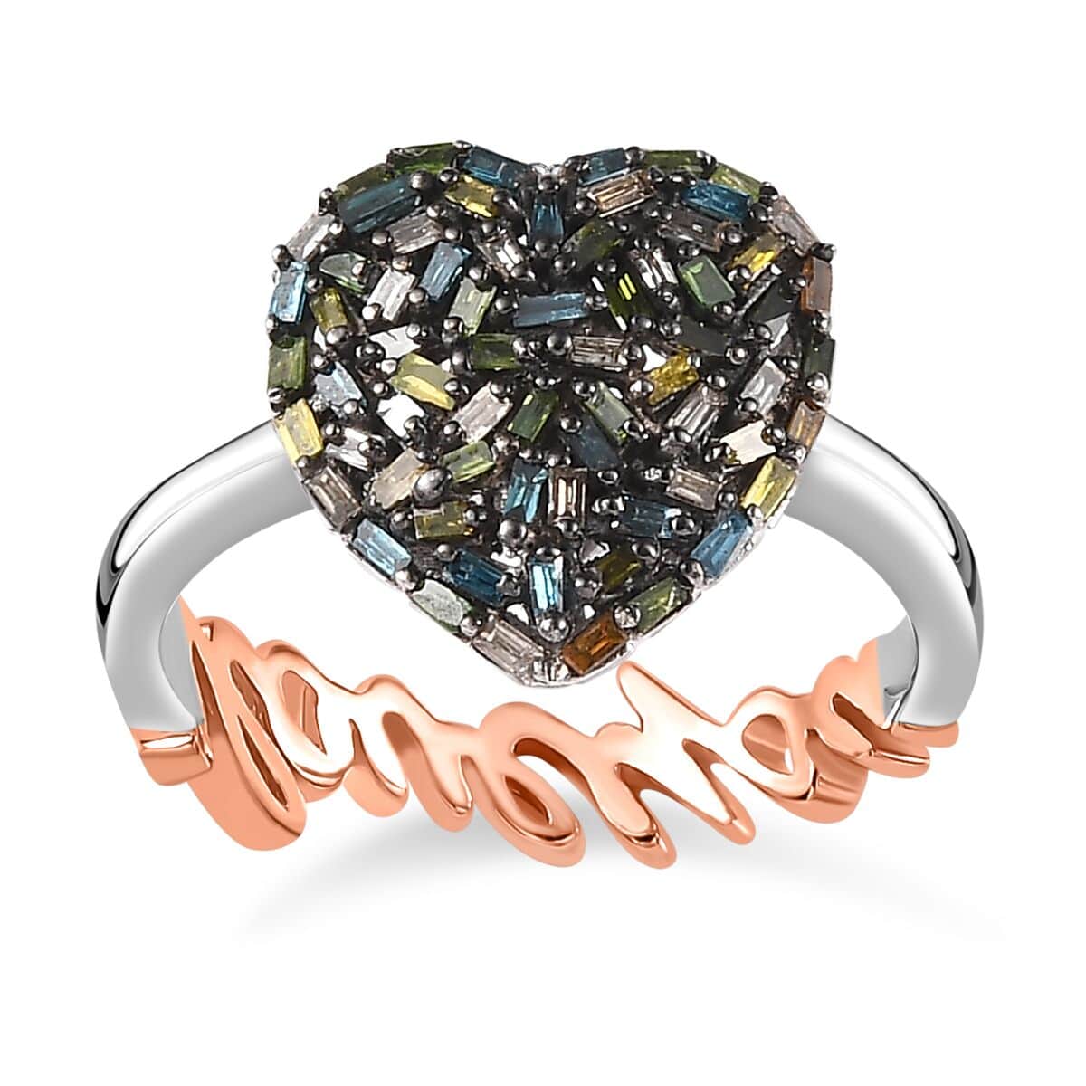 GP Amore Mother's Day Collection Multi Diamond I Love You Heart Ring in Vermeil Rose Gold and Platinum Over Sterling Silver (Size 10.0) 0.35 ctw image number 0