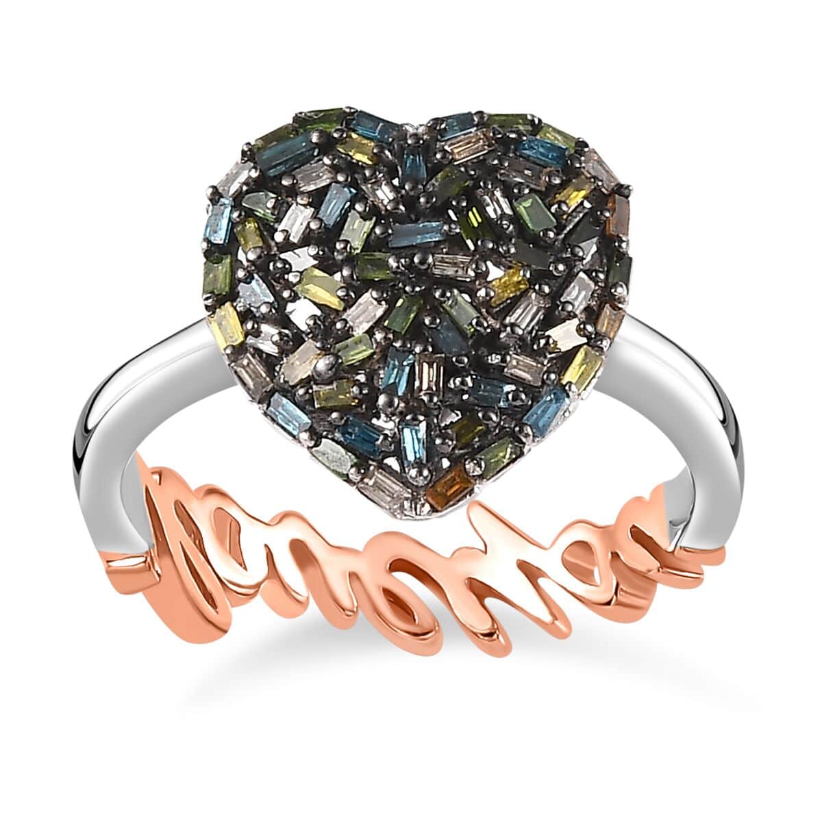 GP Amore Mother's Day Collection Multi Diamond I Love You Heart Ring in Vermeil Rose Gold and Platinum Over Sterling Silver (Size 6.0) 0.35 ctw image number 0
