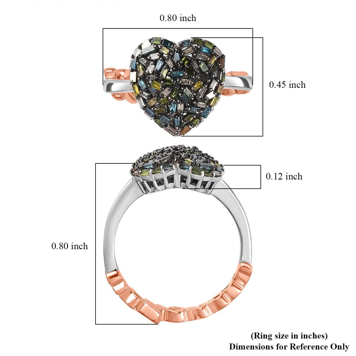 GP Amore Mother's Day Collection Multi Diamond I Love You Heart Ring in Vermeil Rose Gold and Platinum Over Sterling Silver (Size 6.0) 0.35 ctw image number 7